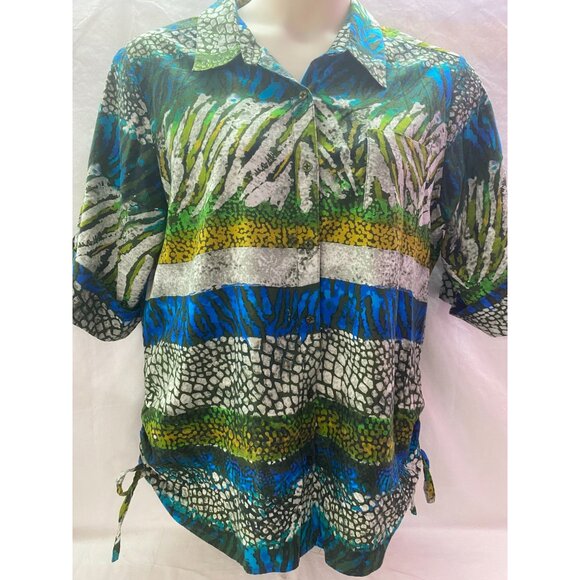 Gloria Vanderbilt Causals XL Women's Button Down Short Sleeve Collard Green Shir - Picture 1 of 7